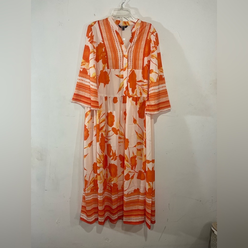 Ador Orange Floral Maxi Dress Medium NWT Boho Resort Vacation Flowy - Picture 3 of 10